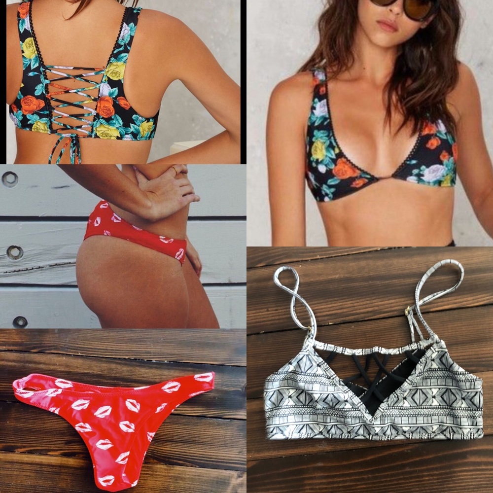 Bikini bundle printed lace up strappy skimpy kiss